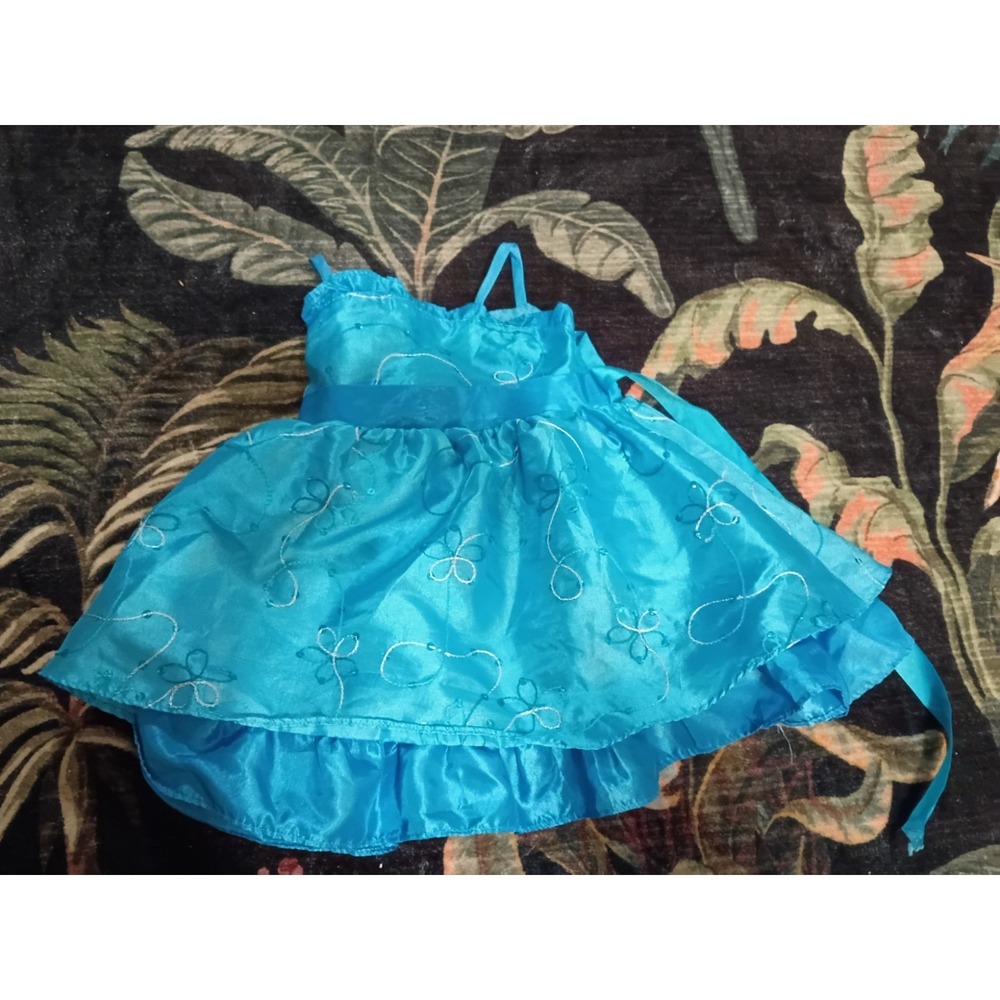 Vintage Pageant Dress Blue Sequins USA Made Girls 12-18 Months Spaghetti Straps